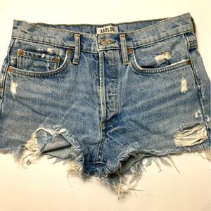 Agolde Distressed Cut Off Jean Shorts Blue 26 Button Fly 100% Cotton Denim